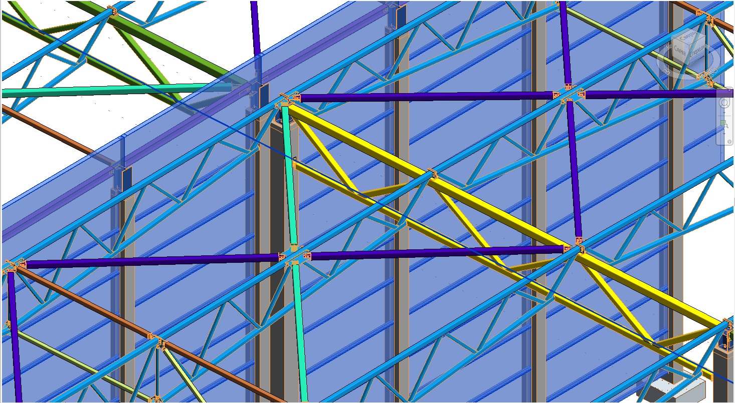 BIM-модель: стропильные фермы покрытия и горизонтальные связи